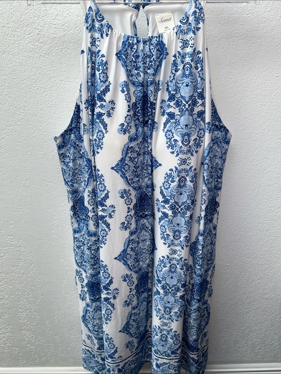 Soma Dresses & Skirts - Soma Short Swing Dress Built-In Bra Pockets White + Blue Floral Print EUC XXL 2X